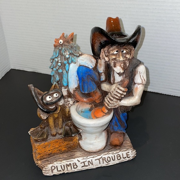 Vintage 94 Shade Tree Creations Handcrafted Cowboy Cat Plumb in Trouble Decor - Picture 4 of 11